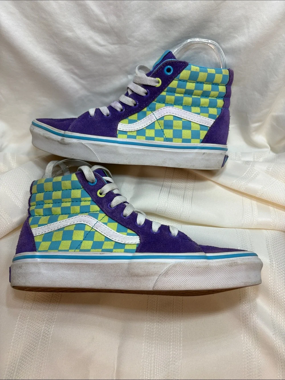 Vans Sk8-Hi Crazy Check-Ultraviolet High Top Sneakers in Purple, Blue & Lime